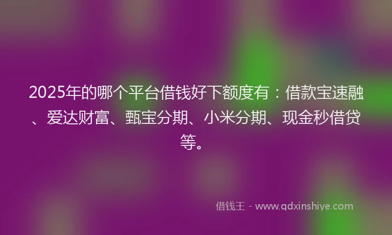 2025年的哪个平台借钱好下额度有：借款宝速融、爱达财富、甄宝分期、小米分期、现金秒借贷等。