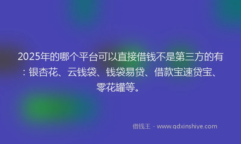 2025年的哪个平台可以直接借钱不是第三方的有：银杏花、云钱袋、钱袋易贷、借款宝速贷宝、零花罐等。