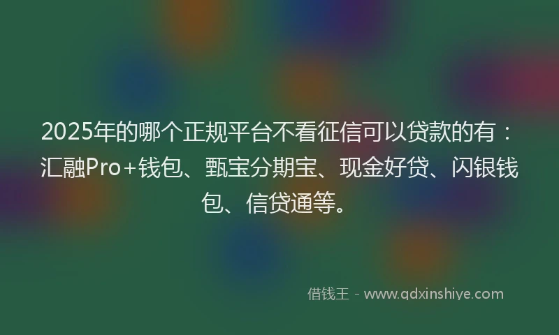 2025年的哪个正规平台不看征信可以贷款的有：汇融Pro+钱包、甄宝分期宝、现金好贷、闪银钱包、信贷通等。