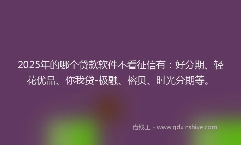 2025年的哪个贷款软件不看征信有：好分期、轻花优品、你我贷-极融、榕贝、时光分期等。
