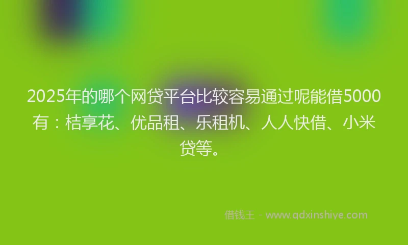 2025年的哪个网贷平台比较容易通过呢能借5000有：桔享花、优品租、乐租机、人人快借、小米贷等。
