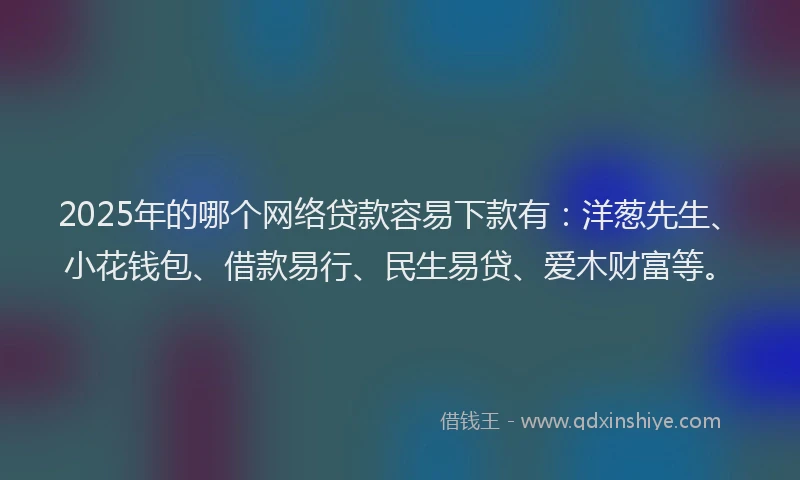 2025年的哪个网络贷款容易下款有：洋葱先生、小花钱包、借款易行、民生易贷、爱木财富等。