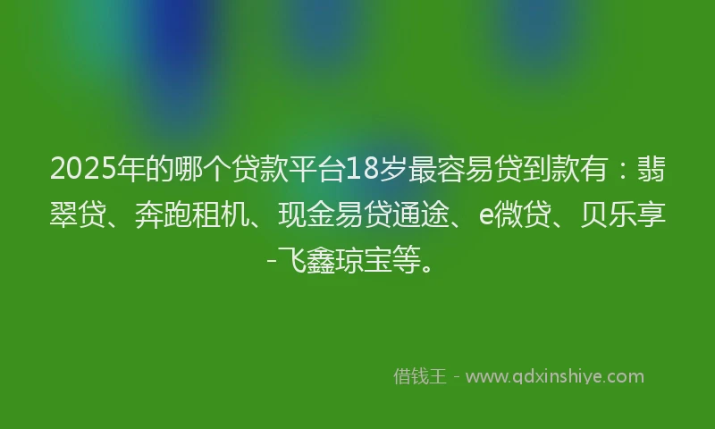 2025年的哪个贷款平台18岁最容易贷到款有：翡翠贷、奔跑租机、现金易贷通途、e微贷、贝乐享-飞鑫琼宝等。