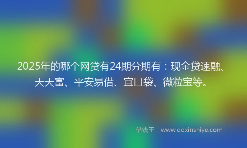 2025年的哪个网贷有24期分期有：现金贷速融、天天富、平安易借、宜口袋、微粒宝等。