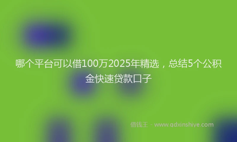 哪个平台可以借100万2025年精选，总结5个公积金快速贷款口子