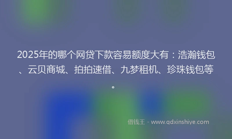 2025年的哪个网贷下款容易额度大有：浩瀚钱包、云贝商城、拍拍速借、九梦租机、珍珠钱包等。