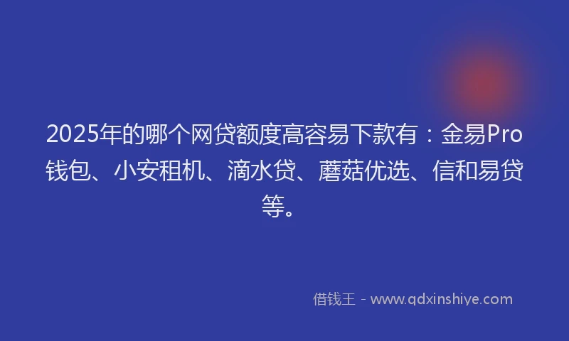 2025年的哪个网贷额度高容易下款有：金易Pro钱包、小安租机、滴水贷、蘑菇优选、信和易贷等。