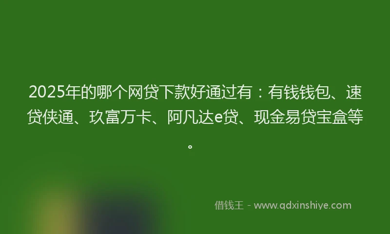 2025年的哪个网贷下款好通过有：有钱钱包、速贷侠通、玖富万卡、阿凡达e贷、现金易贷宝盒等。