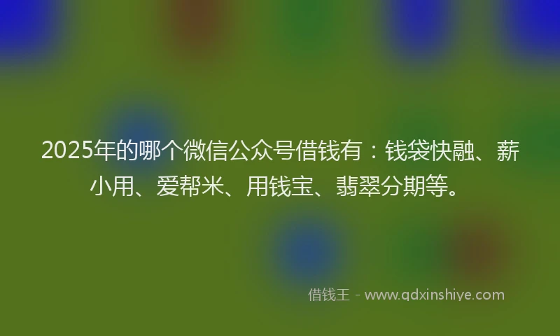 2025年的哪个微信公众号借钱有：钱袋快融、薪小用、爱帮米、用钱宝、翡翠分期等。