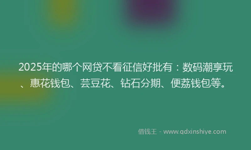 2025年的哪个网贷不看征信好批有：数码潮享玩、惠花钱包、芸豆花、钻石分期、便荔钱包等。