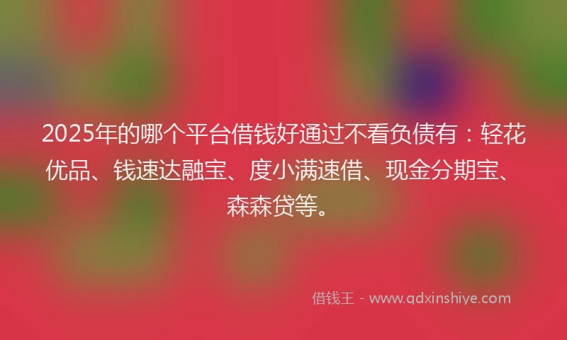 2025年的哪个平台借钱好通过不看负债有：轻花优品、钱速达融宝、度小满速借、现金分期宝、森森贷等。
