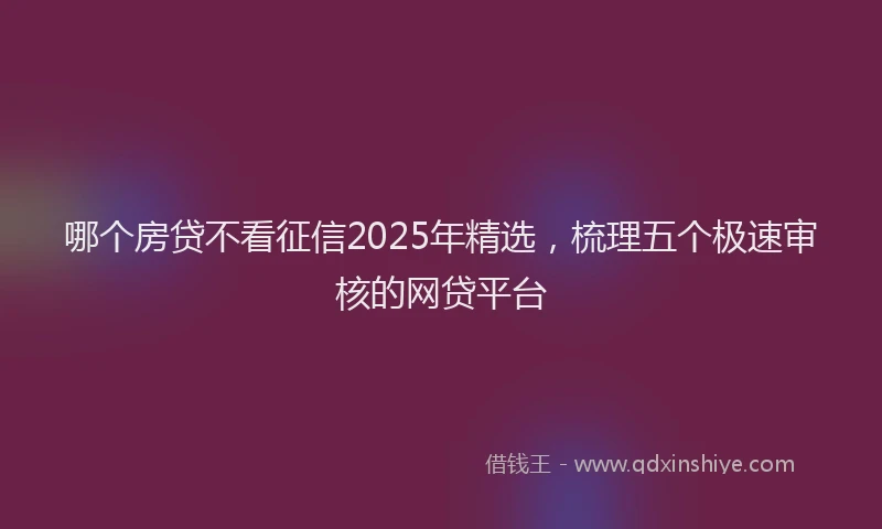 哪个房贷不看征信2025年精选，梳理五个极速审核的网贷平台