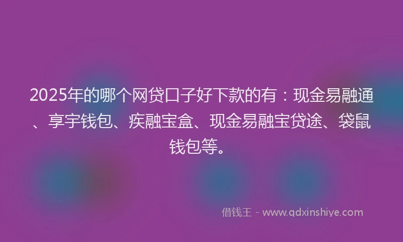 2025年的哪个网贷口子好下款的有：现金易融通、享宇钱包、疾融宝盒、现金易融宝贷途、袋鼠钱包等。