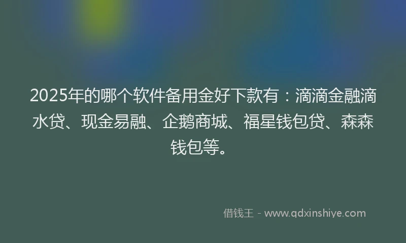 2025年的哪个软件备用金好下款有：滴滴金融滴水贷、现金易融、企鹅商城、福星钱包贷、森森钱包等。