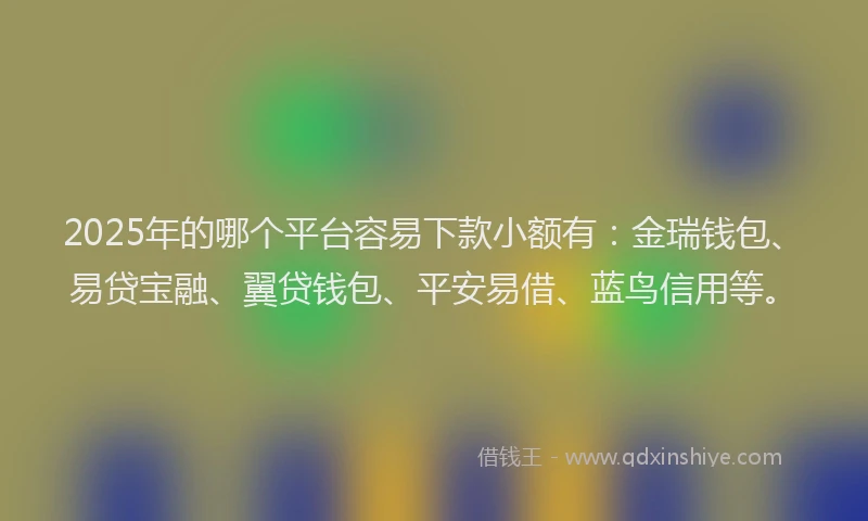 2025年的哪个平台容易下款小额有：金瑞钱包、易贷宝融、翼贷钱包、平安易借、蓝鸟信用等。