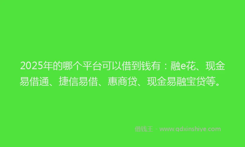 2025年的哪个平台可以借到钱有：融e花、现金易借通、捷信易借、惠商贷、现金易融宝贷等。