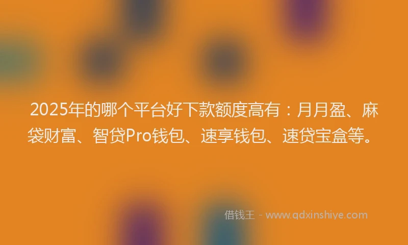 2025年的哪个平台好下款额度高有：月月盈、麻袋财富、智贷Pro钱包、速享钱包、速贷宝盒等。