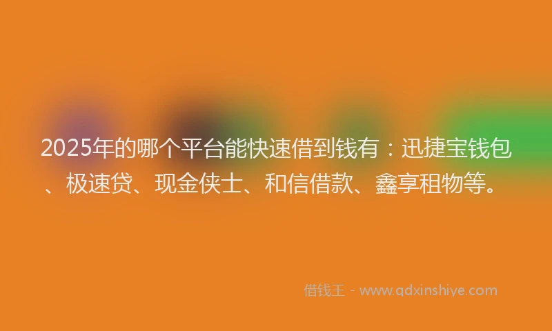 2025年的哪个平台能快速借到钱有:迅捷宝钱包、极速贷、现金侠士、和信借款、鑫享租物等。