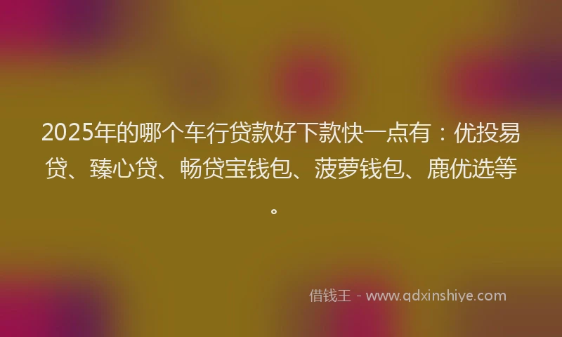 2025年的哪个车行贷款好下款快一点有：优投易贷、臻心贷、畅贷宝钱包、菠萝钱包、鹿优选等。