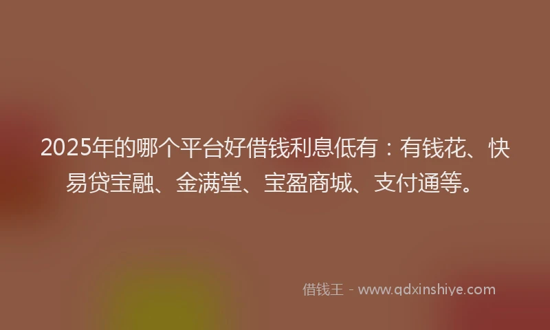 2025年的哪个平台好借钱利息低有：有钱花、快易贷宝融、金满堂、宝盈商城、支付通等。