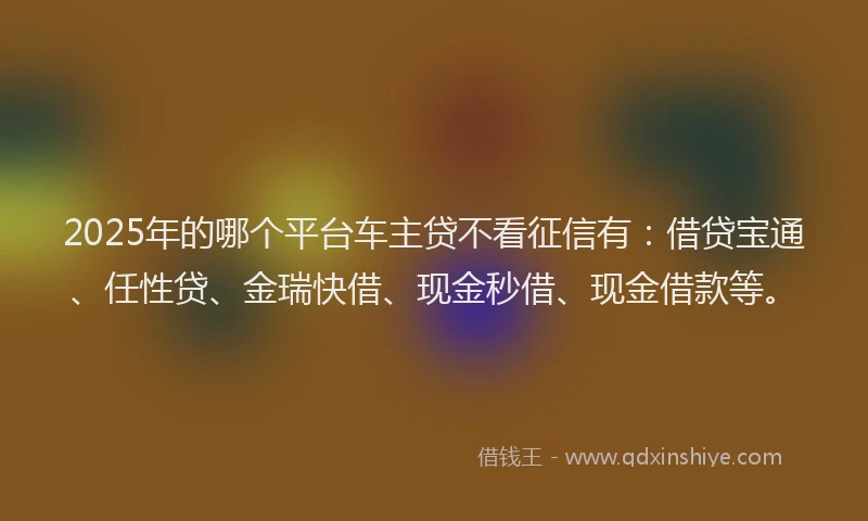 2025年的哪个平台车主贷不看征信有：借贷宝通、任性贷、金瑞快借、现金秒借、现金借款等。