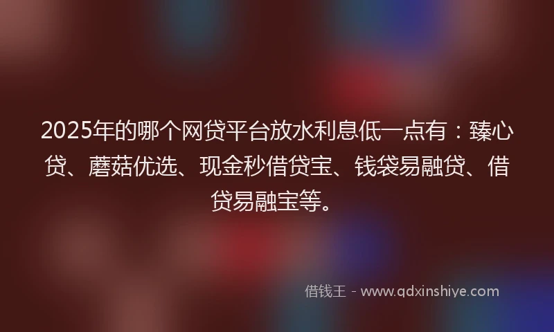 2025年的哪个网贷平台放水利息低一点有：臻心贷、蘑菇优选、现金秒借贷宝、钱袋易融贷、借贷易融宝等。