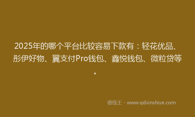 2025年的哪个平台比较容易下款有：轻花优品、彤伊好物、翼支付Pro钱包、鑫悦钱包、微粒贷等。