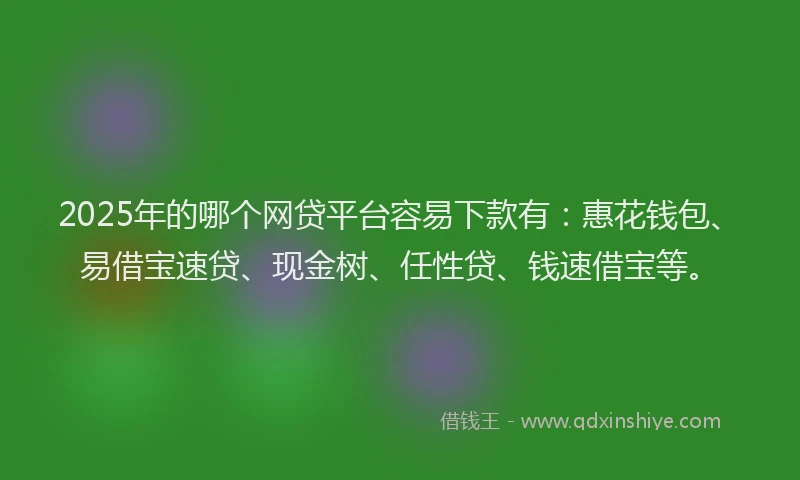 2025年的哪个网贷平台容易下款有：惠花钱包、易借宝速贷、现金树、任性贷、钱速借宝等。