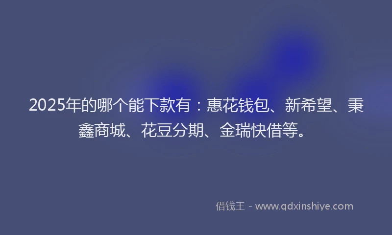 2025年的哪个能下款有：惠花钱包、新希望、秉鑫商城、花豆分期、金瑞快借等。