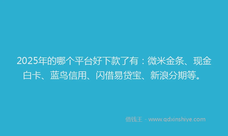 2025年的哪个平台好下款了有：微米金条、现金白卡、蓝鸟信用、闪借易贷宝、新浪分期等。