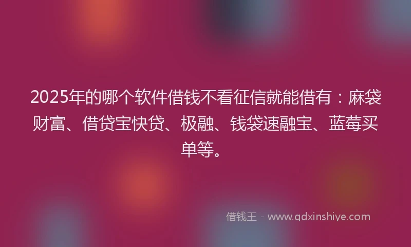 2025年的哪个软件借钱不看征信就能借有：麻袋财富、借贷宝快贷、极融、钱袋速融宝、蓝莓买单等。