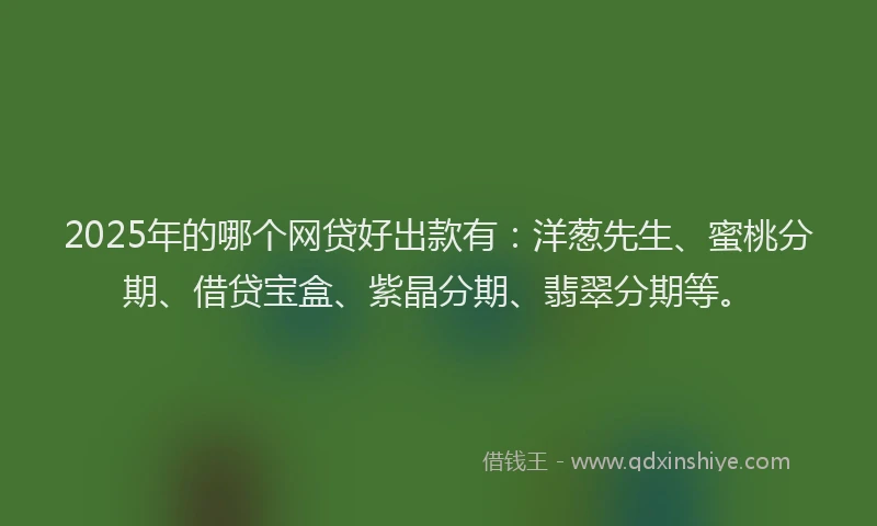2025年的哪个网贷好出款有：洋葱先生、蜜桃分期、借贷宝盒、紫晶分期、翡翠分期等。