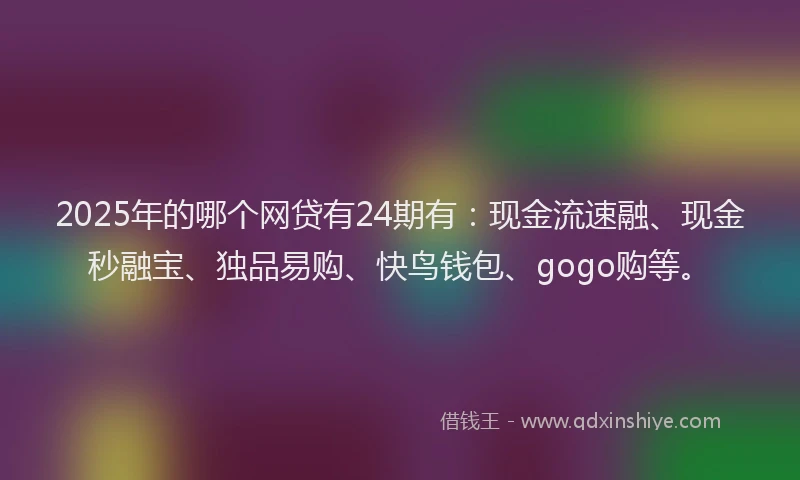 2025年的哪个网贷有24期有：现金流速融、现金秒融宝、独品易购、快鸟钱包、gogo购等。