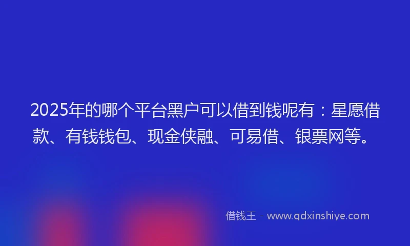 2025年的哪个平台黑户可以借到钱呢有：星愿借款、有钱钱包、现金侠融、可易借、银票网等。
