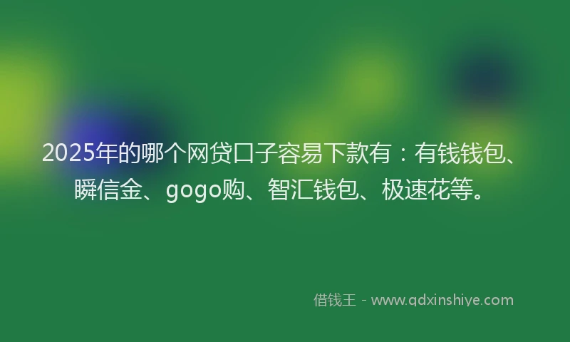 2025年的哪个网贷口子容易下款有：有钱钱包、瞬信金、gogo购、智汇钱包、极速花等。