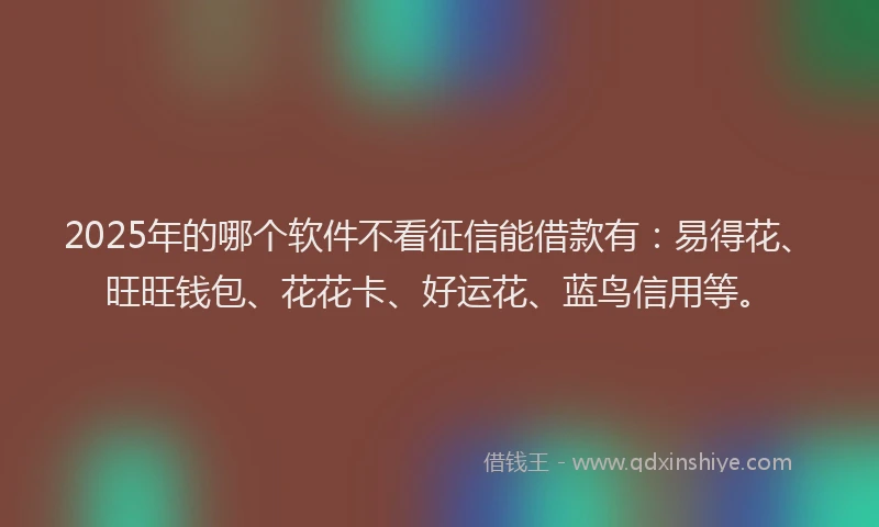 2025年的哪个软件不看征信能借款有：易得花、旺旺钱包、花花卡、好运花、蓝鸟信用等。