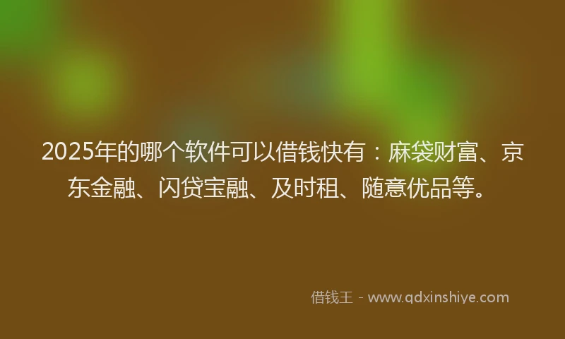 2025年的哪个软件可以借钱快有:麻袋财富、京东金融、闪贷宝融、及时租、随意优品等。