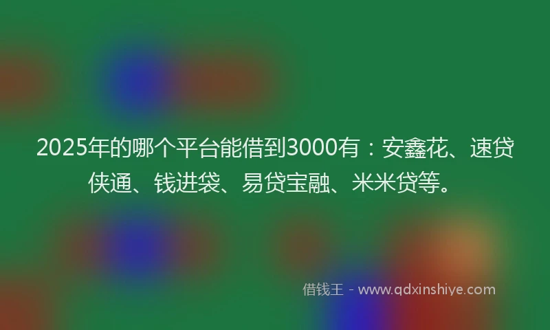 2025年的哪个平台能借到3000有：安鑫花、速贷侠通、钱进袋、易贷宝融、米米贷等。