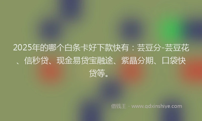 2025年的哪个白条卡好下款快有：芸豆分-芸豆花、信秒贷、现金易贷宝融途、紫晶分期、口袋快贷等。