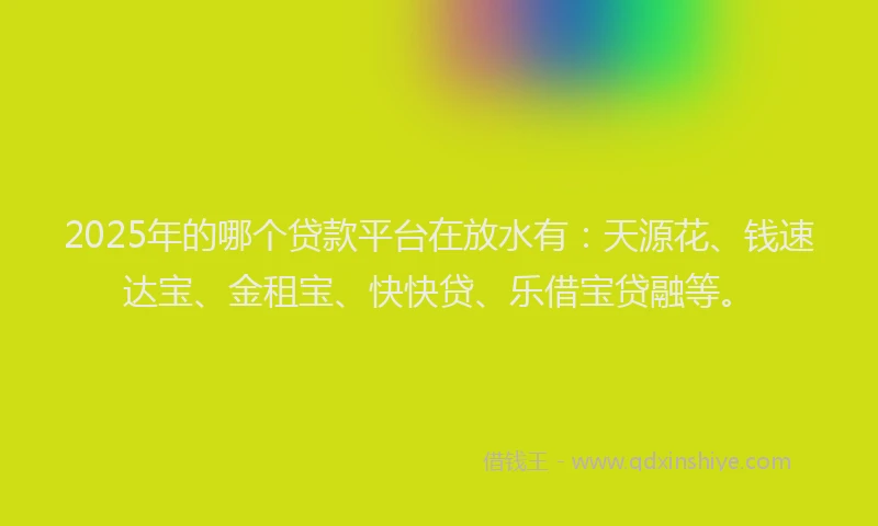 2025年的哪个贷款平台在放水有：天源花、钱速达宝、金租宝、快快贷、乐借宝贷融等。