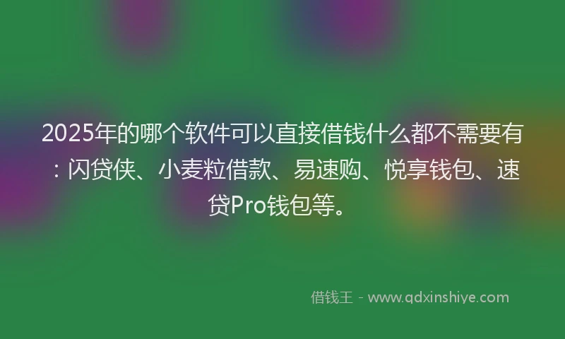 2025年的哪个软件可以直接借钱什么都不需要有：闪贷侠、小麦粒借款、易速购、悦享钱包、速贷Pro钱包等。