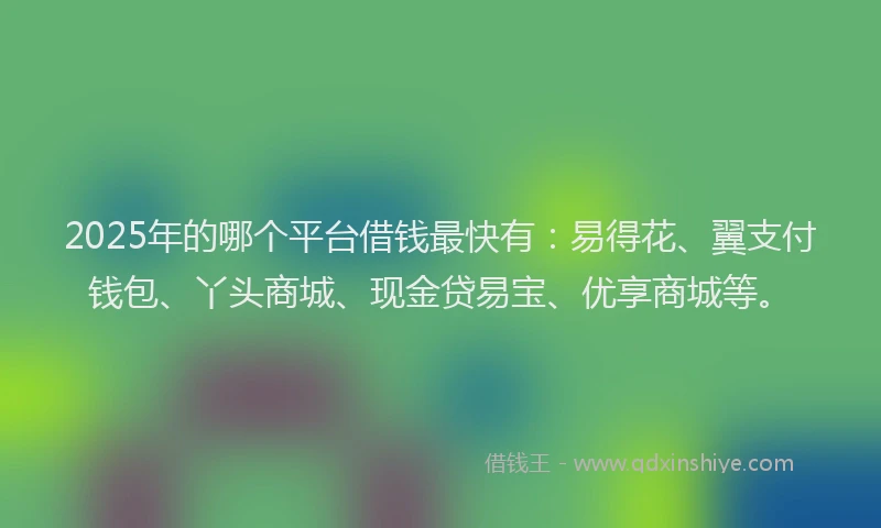 2025年的哪个平台借钱最快有：易得花、翼支付钱包、丫头商城、现金贷易宝、优享商城等。
