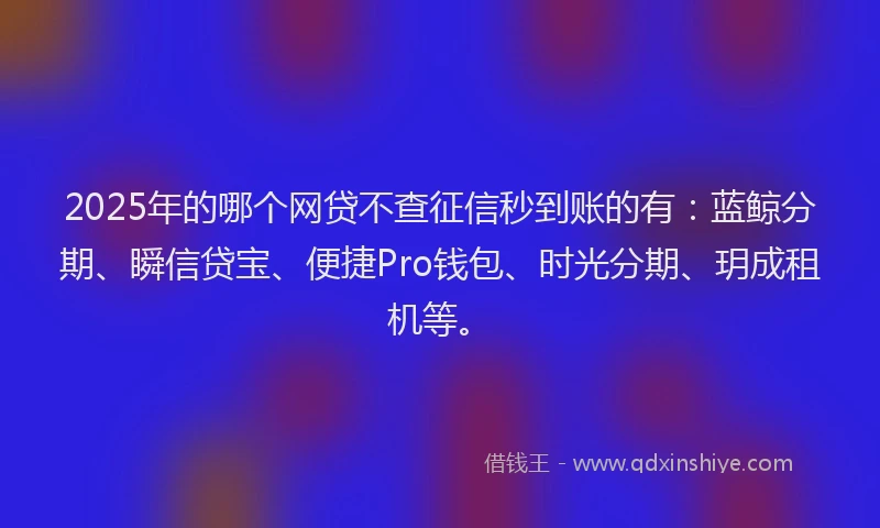 2025年的哪个网贷不查征信秒到账的有：蓝鲸分期、瞬信贷宝、便捷Pro钱包、时光分期、玥成租机等。