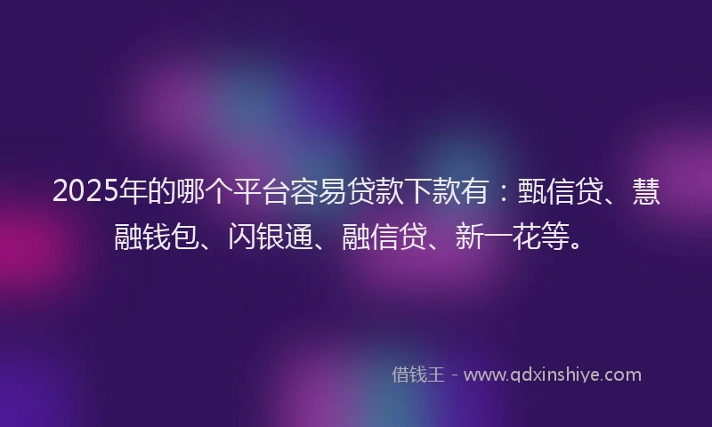 2025年的哪个平台容易贷款下款有：甄信贷、慧融钱包、闪银通、融信贷、新一花等。
