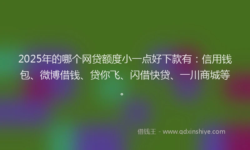 2025年的哪个网贷额度小一点好下款有：信用钱包、微博借钱、贷你飞、闪借快贷、一川商城等。