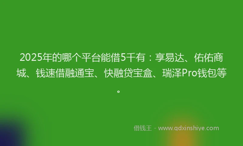 2025年的哪个平台能借5千有：享易达、佑佑商城、钱速借融通宝、快融贷宝盒、瑞泽Pro钱包等。