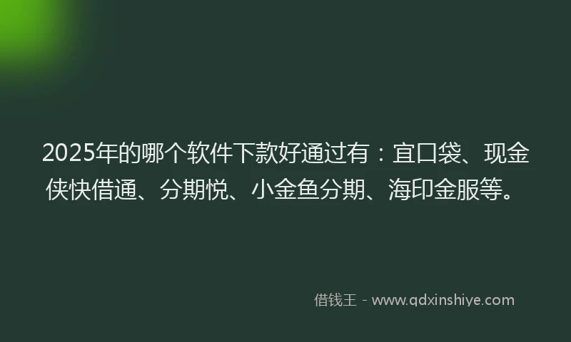 2025年的哪个软件下款好通过有：宜口袋、现金侠快借通、分期悦、小金鱼分期、海印金服等。