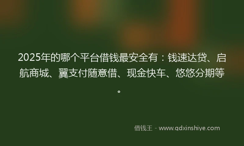 2025年的哪个平台借钱最安全有：钱速达贷、启航商城、翼支付随意借、现金快车、悠悠分期等。