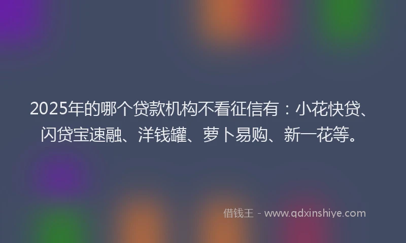2025年的哪个贷款机构不看征信有：小花快贷、闪贷宝速融、洋钱罐、萝卜易购、新一花等。