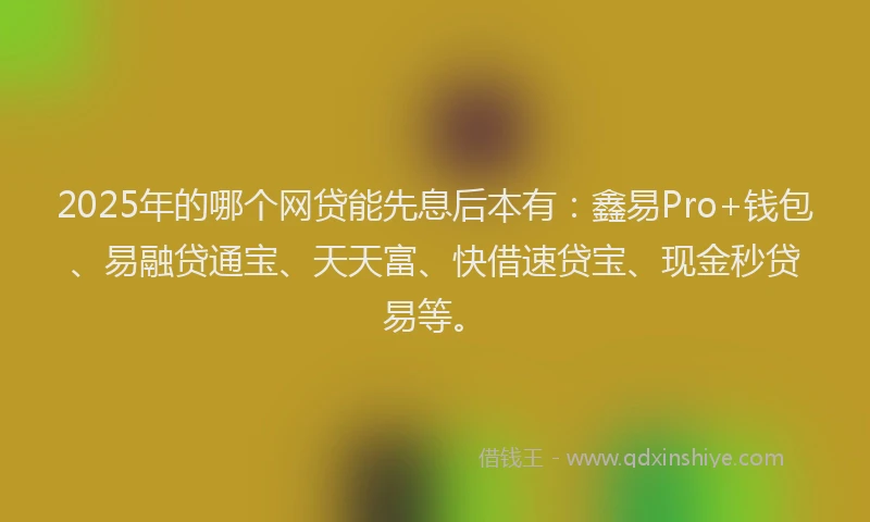 2025年的哪个网贷能先息后本有：鑫易Pro+钱包、易融贷通宝、天天富、快借速贷宝、现金秒贷易等。